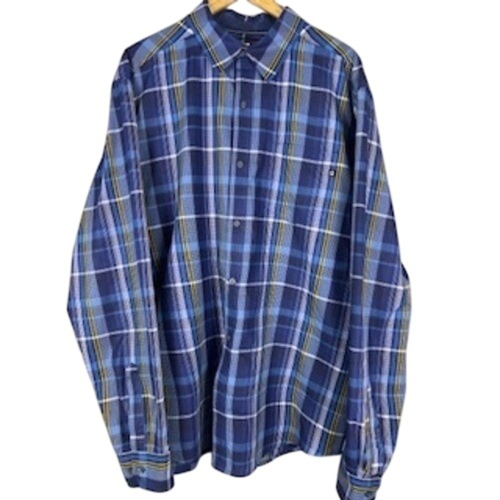Marmot Plaid Long Sleeve Button‎ Up Shirt Mens XL Blue Yellow Outdoor Casual